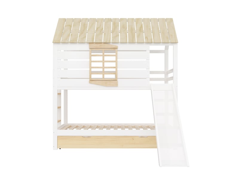 Lit superposé en mdf pin et contreplaqué blanc+naturel 205,4x236,5 cm - Conforama A