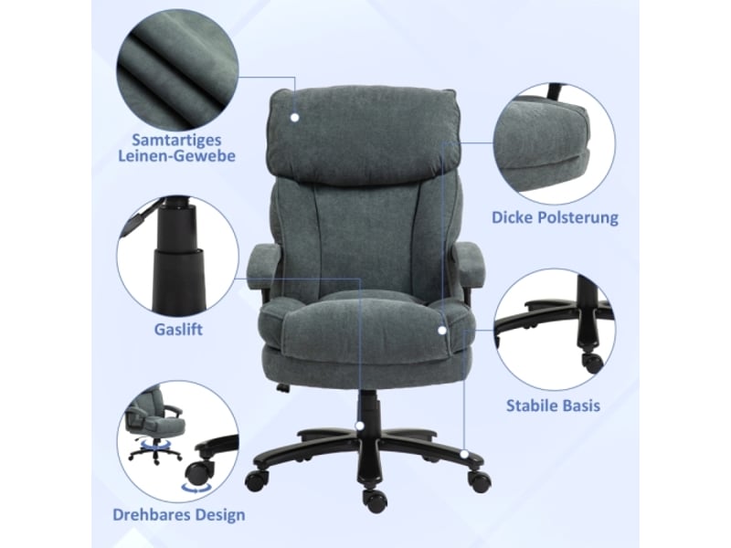 Chaise de bureau grande taille, structure robuste, revêtement doux gris, charge 200 kg - Conforama B