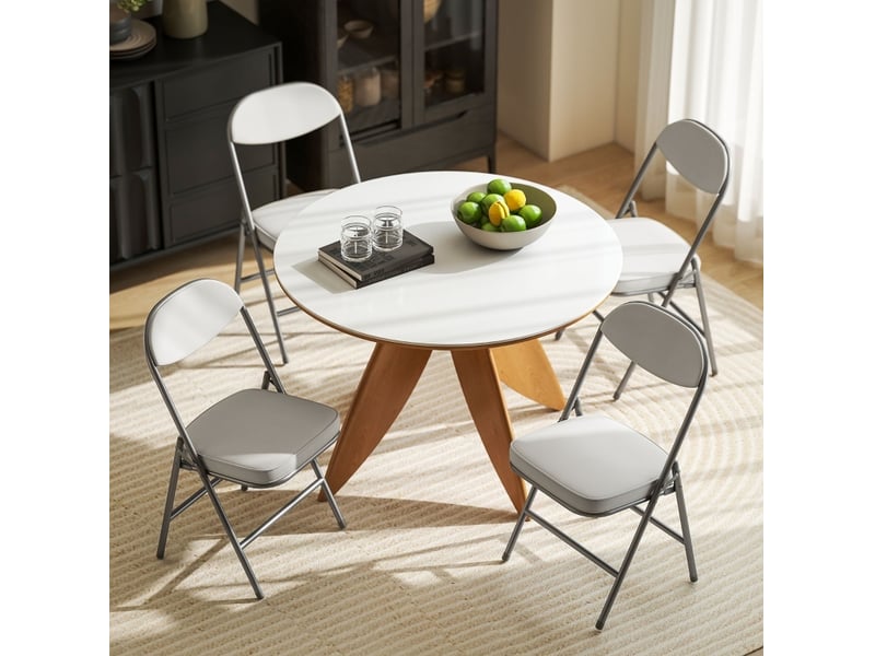  Lot de 4 chaises pliantes en creme blanc, confortables pour camping et bureau  - Conforama B