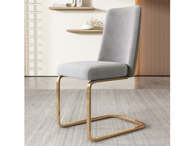  Lot de 6 chaise de salle à manger en velours, 42 x 52 x 88 cm – gris – piètement métal doré, motif losange  - Conforama E