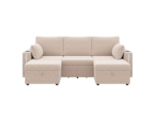 Canapé d'angle droit fixe LEYTN 5 places Tissu beige avec coffre de rangement