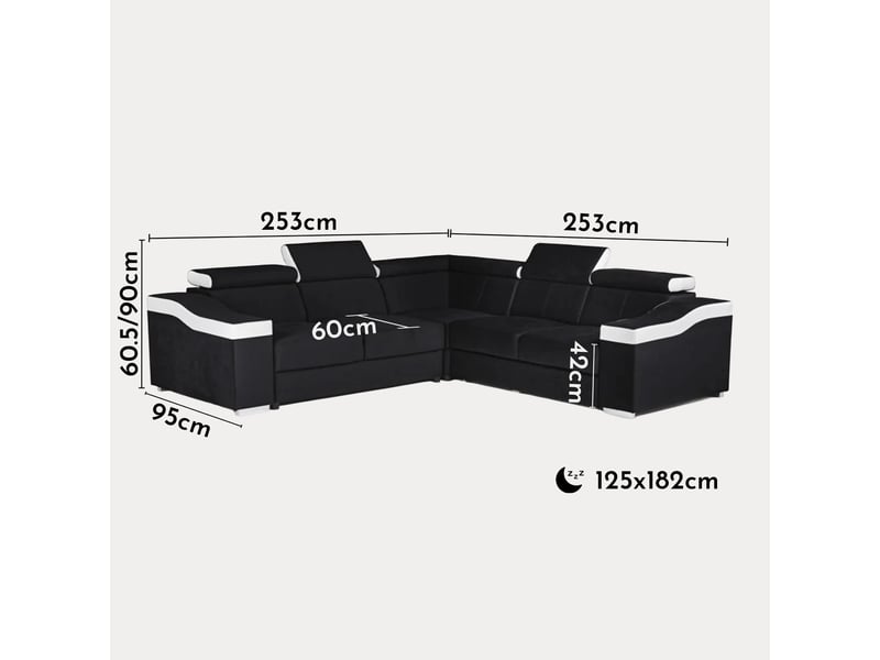  Lucky mini - canapé d’angle convertible réversible en velours noir et simili blanc LUCKY-MINI-NOI-BLA - Conforama E