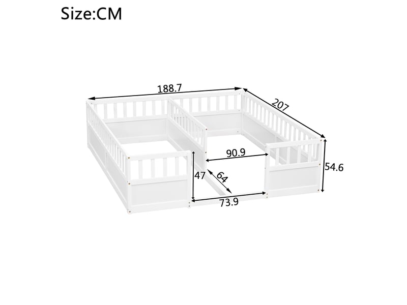  Lit 2 places enfant 2x90x200 cm blanc bois, deux couchages séparés avec hauts garde-corps  - Conforama C