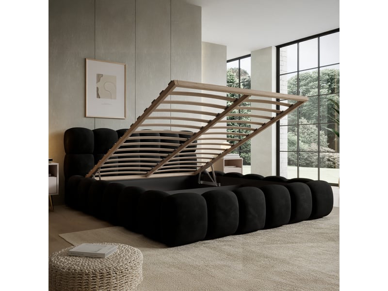  Lit coffre tomaso 180cm velours noir  - Conforama C