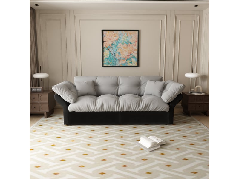  Canapé-lit convertible 3-en-1 190x85x91 cm, velours gris clair  - Conforama D