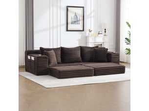 Canapé convertible 273 x 98 x 87 cm – marron – tissu côtelé, 4 places, convertible en canapé-lit
