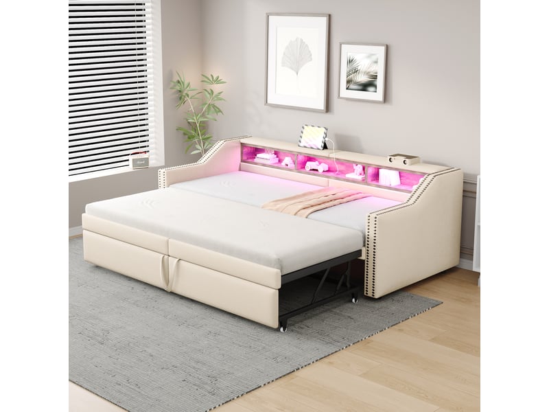  Lit convertible en toile de jute beige 90x200 cm  - Conforama D