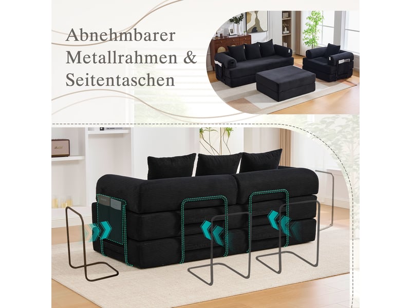  Canapé modulable, canapé 4 places, en velours tricoté, poches latérales, mousse haute densité, avec pouf  - Conforama W