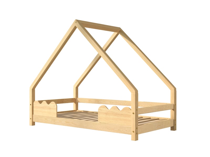  Lit cabane, lit enfant 90x200cm avec protection antichute, lit de jeu, lit junior, bois massif finition naturelle  - Conforama D