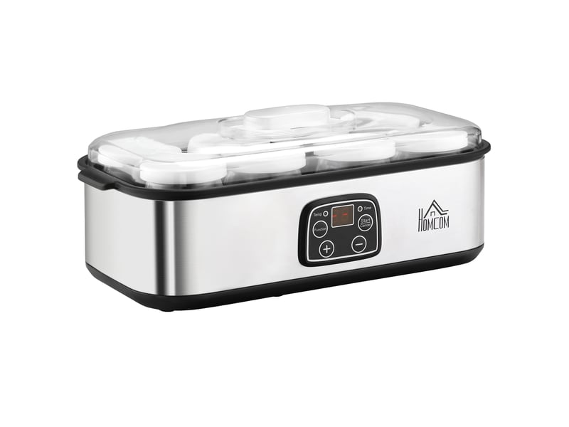  Yaourtière avec 8 pots en verre de 180ml, thermostat réglable et affichage numérique pour des desserts maison sains, machine à yaourt électrique en acier inoxydable avec minuterie  - Conforama B