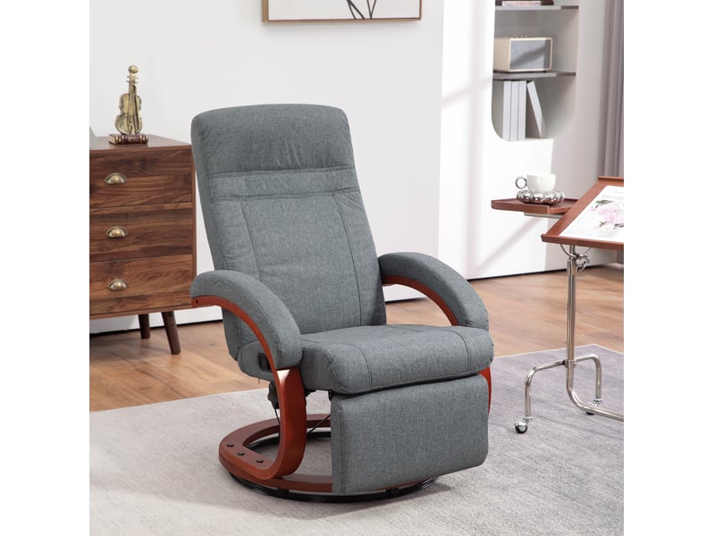  Fauteuil relax pivotant avec dossier inclinable et repose-pied, accoudoirs en bois, en polyester gris  - Conforama B