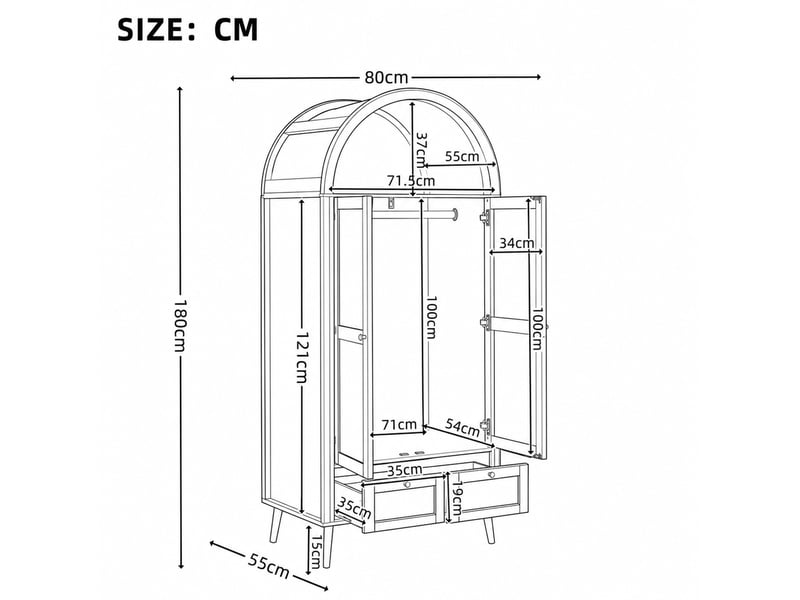 Armoire 80x55x180 cm 2 portes et 2 tiroirs décor chêne et beige  - Conforama C
