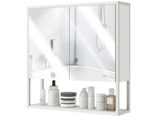Armoire murale salle de bain avec miroir, meuble salle de bain, 2 portes miroir, étagère ouverte 60 x 16 x 60 cm blanc