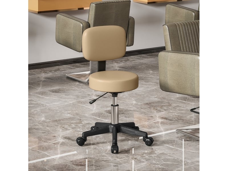  Tabouret de bureau à roulettes 35x35x84 cm réglable avec dossier marron clair  - Conforama B