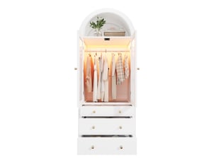 Armoire blanche avec led, penderie moderne avec portes en verre et compartiment à bijoux, 80x50x200 cm