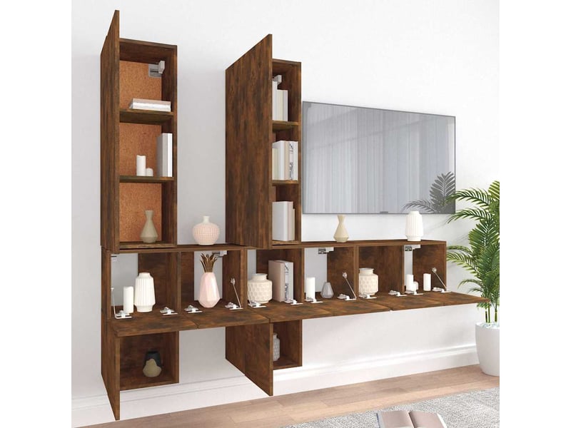  Ensemble de meubles tv 7 pcs chêne fumé bois d'ingénierie shl90154  - Conforama C