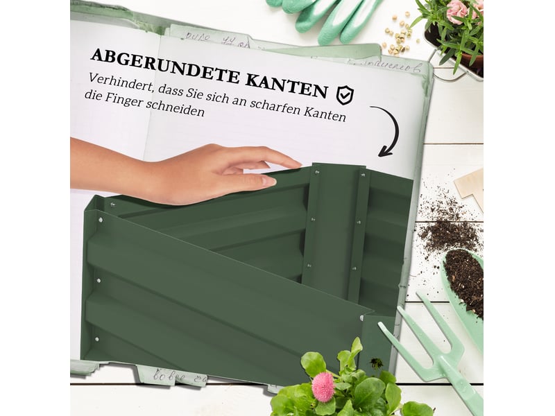 Bac surélevé en acier vert avec support de culture réglable, 61 x 61 x 140 cm, idéal jardin et balcon - Conforama E