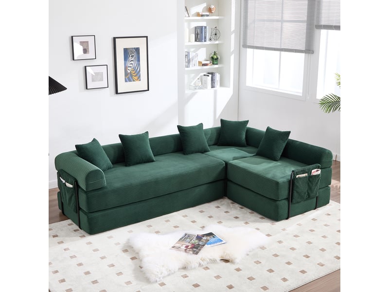  Canapé d'angle droit convertible 4 places tissu vert canapé d'angle vert - Conforama B