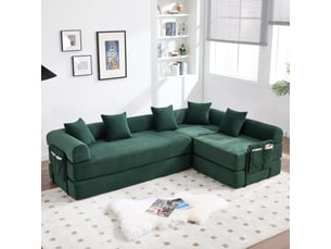 Canapé d'angle droit convertible <strong>MERAX</strong> <strong>canapé d'angle vert</strong> 4 places Tissu vert