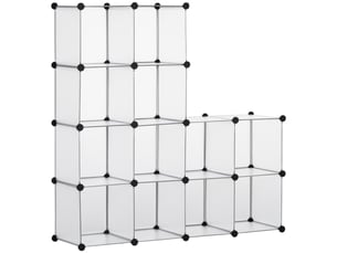 Rangement à chaussures modulaire en plastique transparent, 16 cubes, pour entrée, couloir ou chambre, 125 x 32 x 125 cm