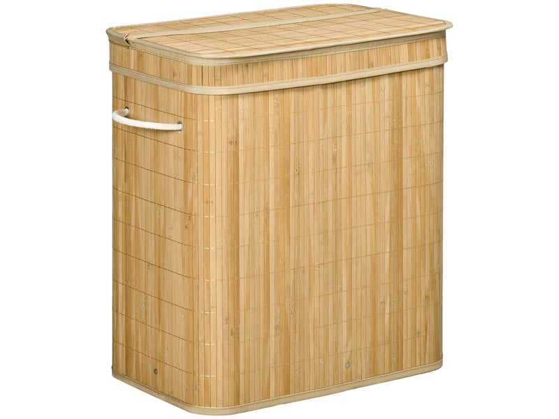  Panier à linge pliable en bambou 90 l avec sac amovible et couvercle  - Conforama A