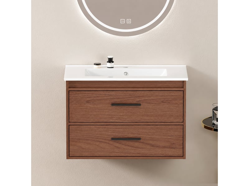  Meuble de salle de bains 75 cm brun rouge avec 2 tiroirs  - Conforama B