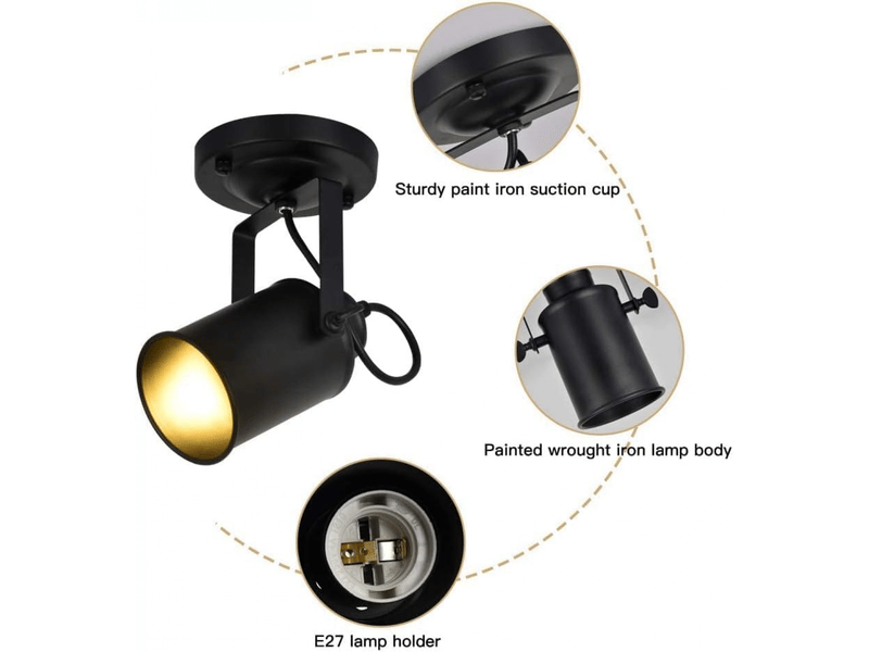  Réglable spot led lampe murale rétro industrielle e27, luminaire mural interieur en métal pour salon chambre restaurant cuisine, 60 w, noir  - Conforama E