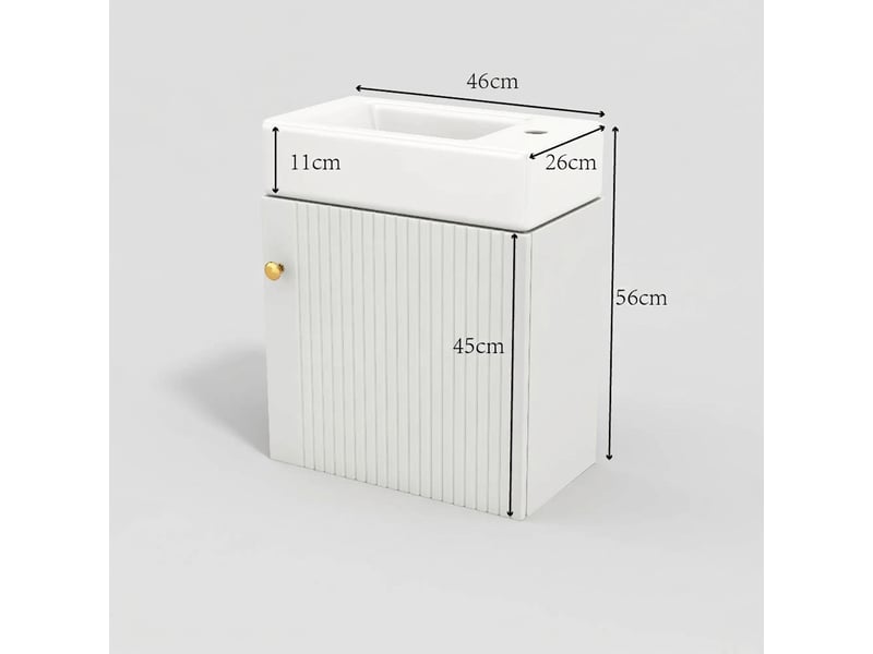  Meuble sous-vasque suspendu 46 cm avec vasque en céramique petit meuble de salle de bain blanc  - Conforama E