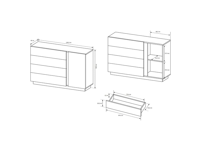  Buffet halana, commode 4 tiroirs, 138x40x91h cm blanc brillant Halana - Conforama C