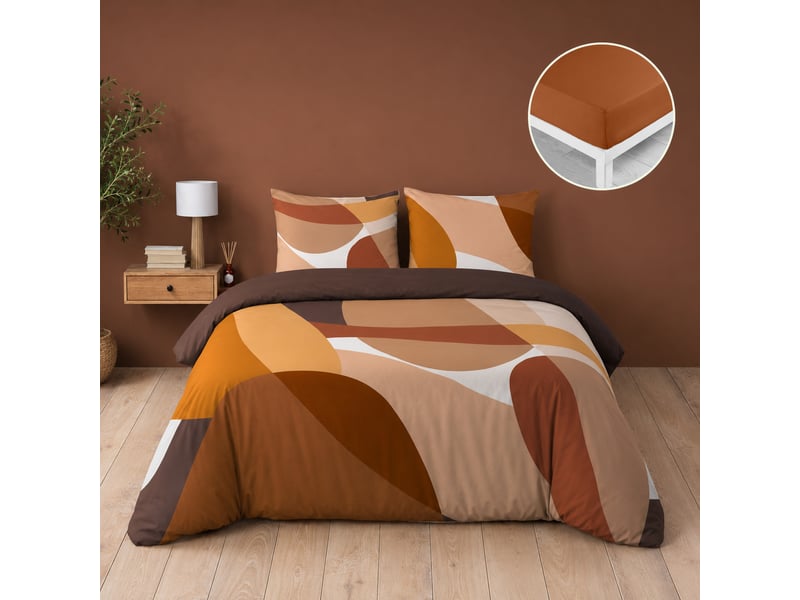 Parure de lit 240 x 220 cm 100% coton 42 fils boogie + drap housse 140 x 190 cm caramel  - Conforama A