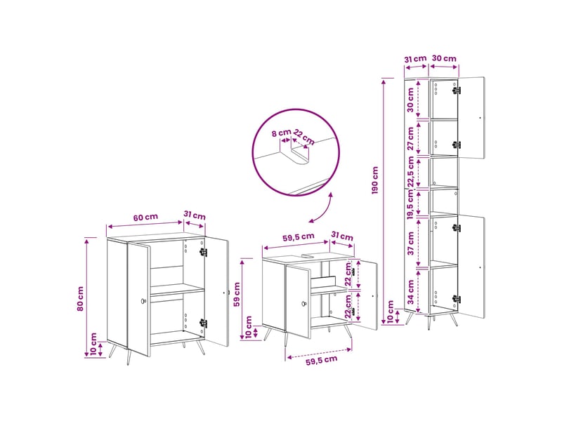  Ensemble de meuble de salle de bain 3 pièces breda sonoma gris cf63361  - Conforama E