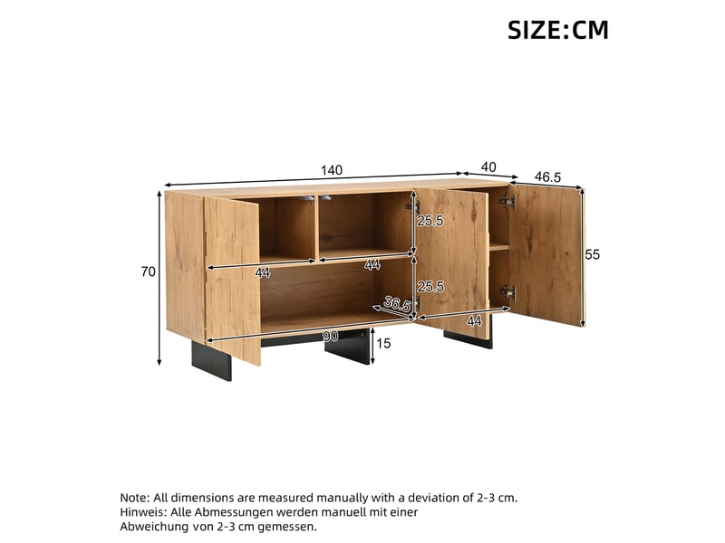  Buffet bois naturel 140 cm meuble de rangement 3 portes style campagne  - Conforama C