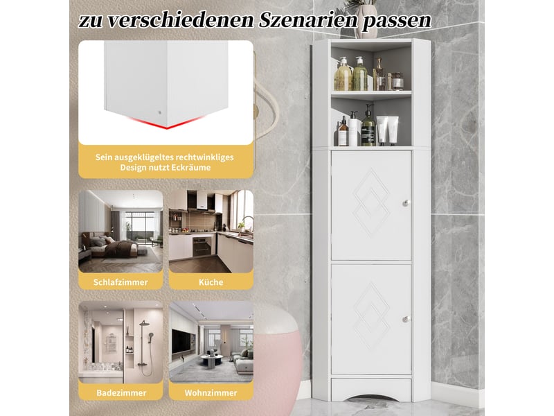  Meuble d'angle de salle de bain avec étagère réglable blanc 36.5 x 36.5 x 155 cm WF314510AAK - Conforama E