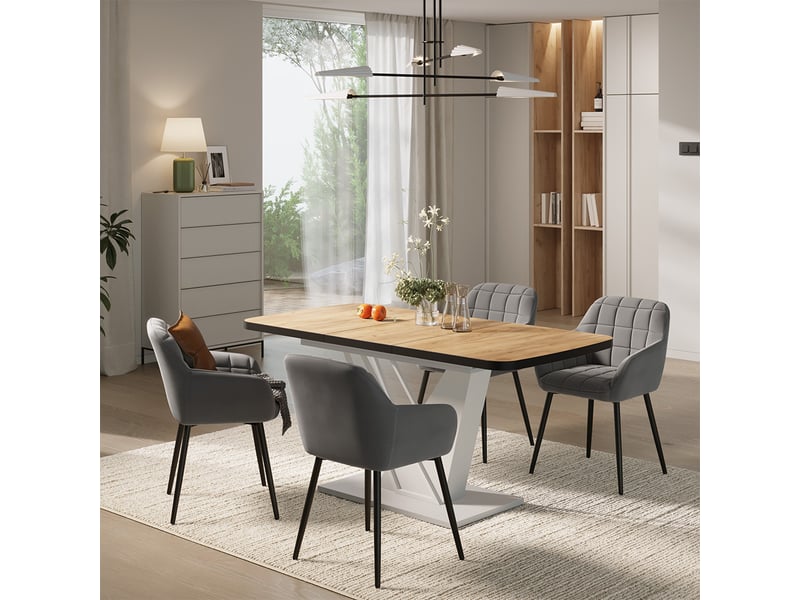  Vicco ensemble de table à manger, chêne de force doréblanc, 120x80cm avec 4 chaises de salle à manger  - Conforama C
