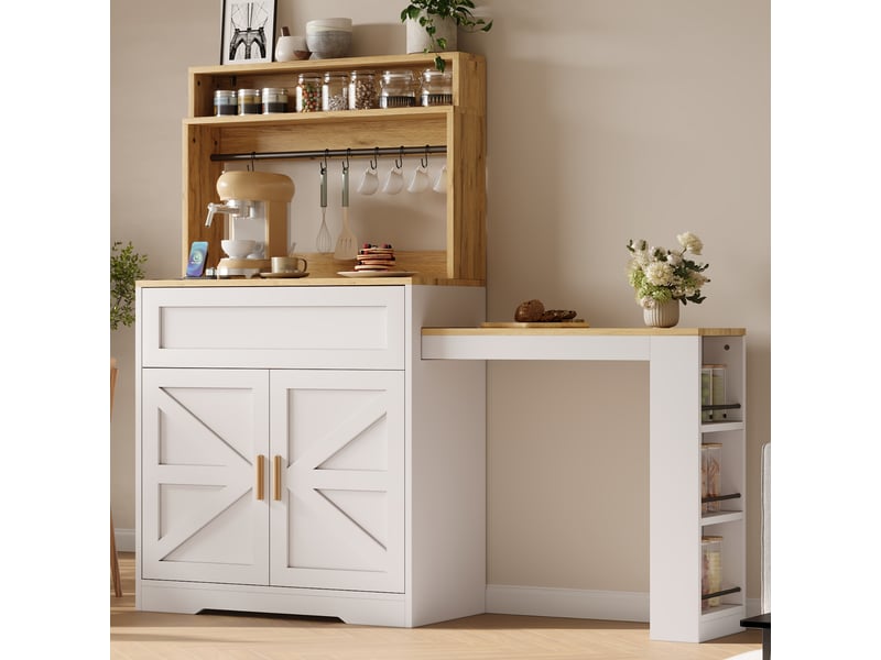  Meuble de cuisine blanc avec plan de travail coulissant muvano, étagères réglables, 146 × 40 × 142 cm  - Conforama C