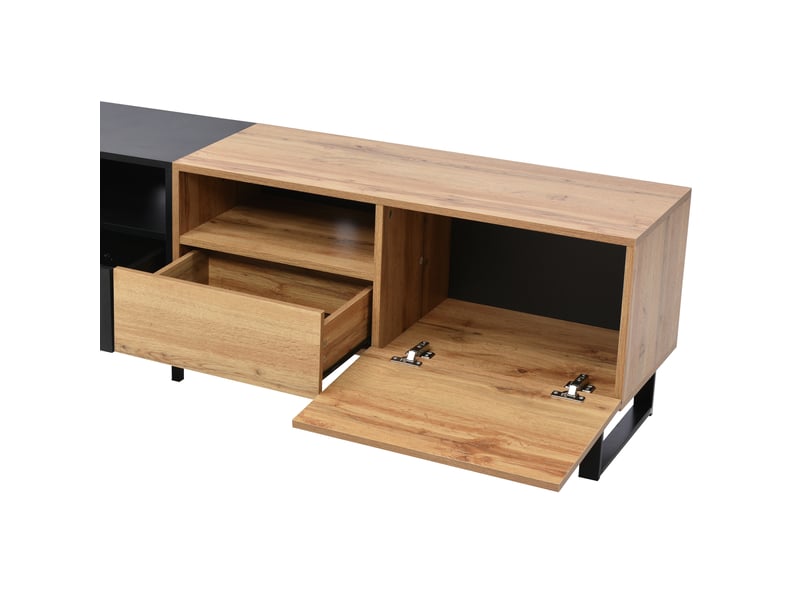  Meuble tv contemporain noir bois 160x40x45 cm - grand rangement - structure robuste - salon moderne  - Conforama D
