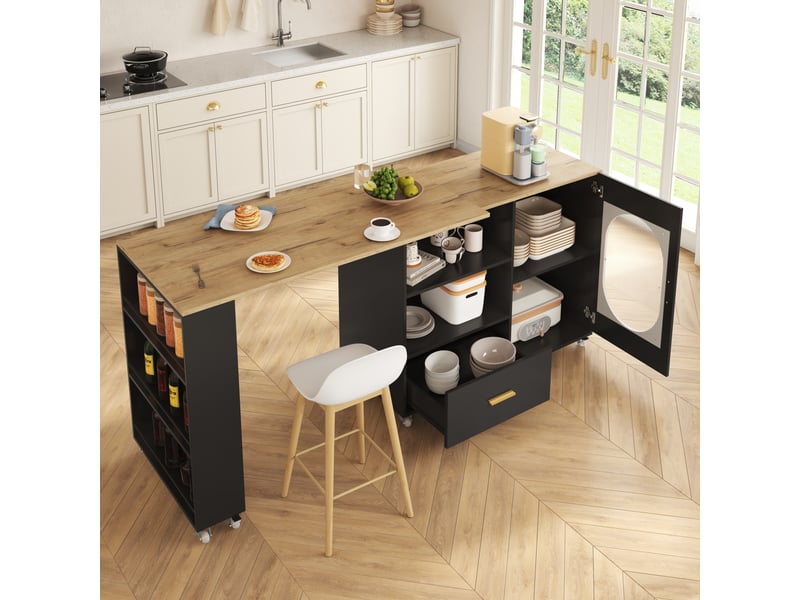  Îlot de cuisine mobile avec plateau pivotant et rangement 120-180 cm evryae  - Conforama B