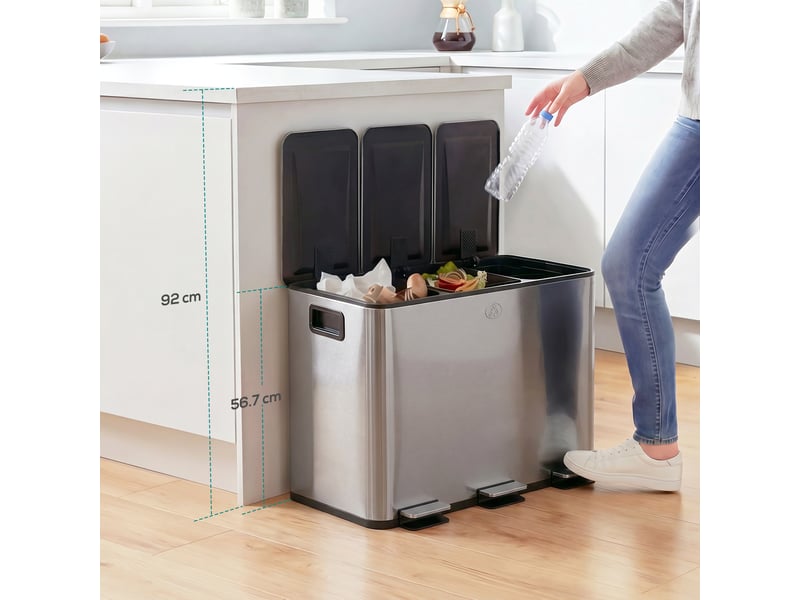  Poubelle tri sélectif 3 compartiments en acier inoxydable argent 61,9x36,6x56,7 cm  - Conforama B