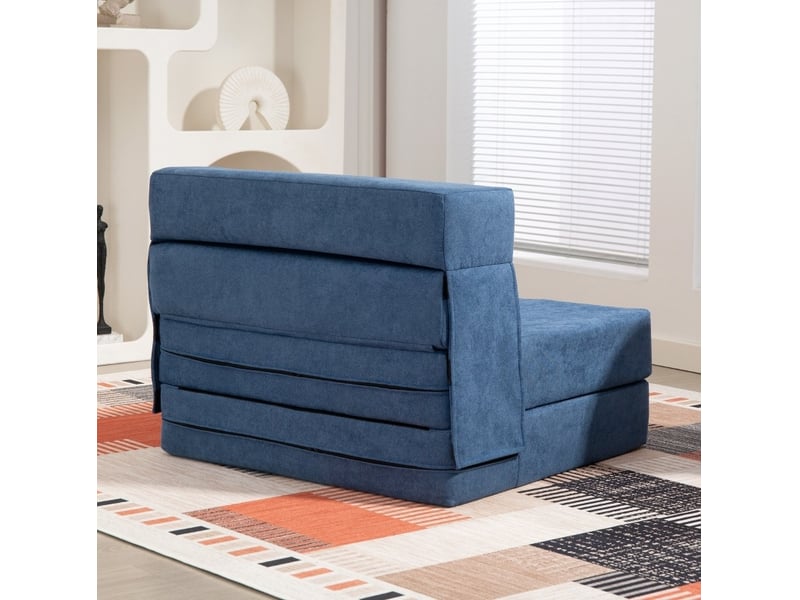  Fauteuil-lit pliable ulevr 3 en 1 convertible, chaise longue et matelas 210 x 80 cm, mousse haute densité, aspect flanelle bleu foncé  - Conforama D