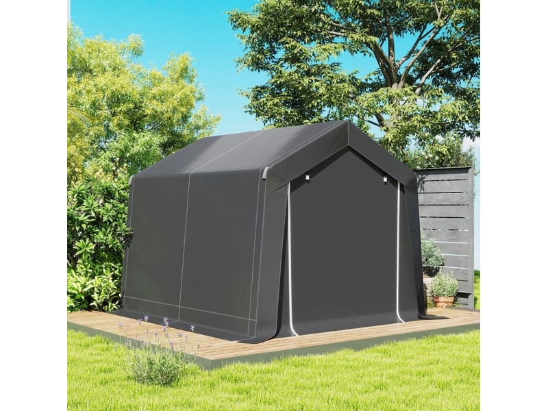  Carport tente-garage 3x3 m gris foncé étanche en acier galvanisé, porte enroulable et fenêtre d'aération  - Conforama E