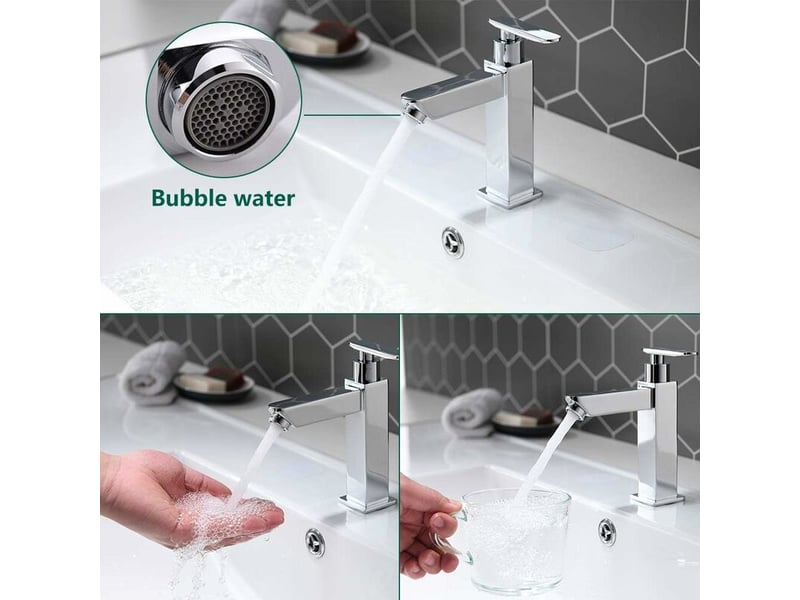 Robinet de salle de bain à eau froide uniquement, mitigeur de lavabo durable en cuivre chromé, cartouche en céramique, aérateur amovible pour un netto GTR02814 - Conforama B