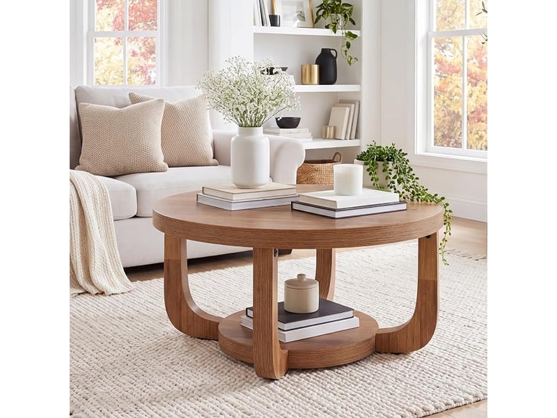  Table basse pour salon, bureau ou espace d'accueil – table ronde en panneaux de particules de haute qualité, 80 x 80 x 45 cm  - Conforama D