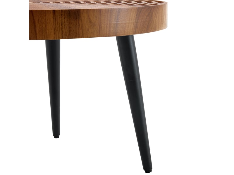 Table basse ronde brun en 3d surface texturée avec pieds en métal pour petit espace - Conforama E