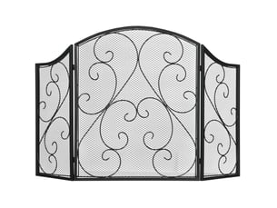 Grille de cheminée pliable 3 panneaux design vintage métal noir pour protection sécurisée