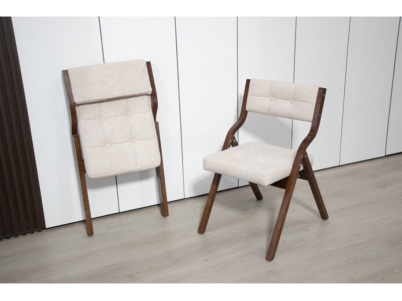  Lot de 2 chaises pliantes 61x48x77cm, chaise de salle à manger portable, pour bureau, cuisine, bois, couleur crème  - Conforama D