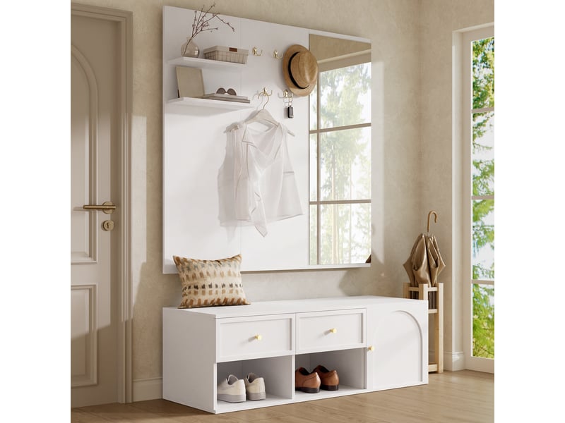  Penderie mobile - ensemble de rangement pour entrée, armoire murale avec tiroirs, 120 x 35 x 159 cm, blanc  - Conforama C