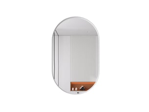 Meuble miroir ovale avec 2 étagères réglables, installation murale ou encastrée, pour salle de bain, métal blanc
