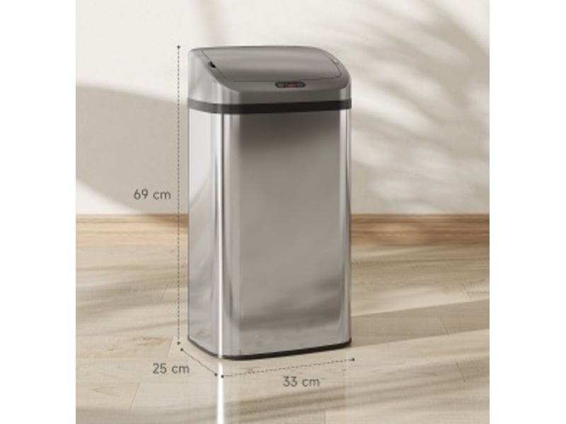  Poubelle à capteur tcqpz 48 l 33 x 25 x 69 cm ouverture automatique acier inoxydable argenté  - Conforama B