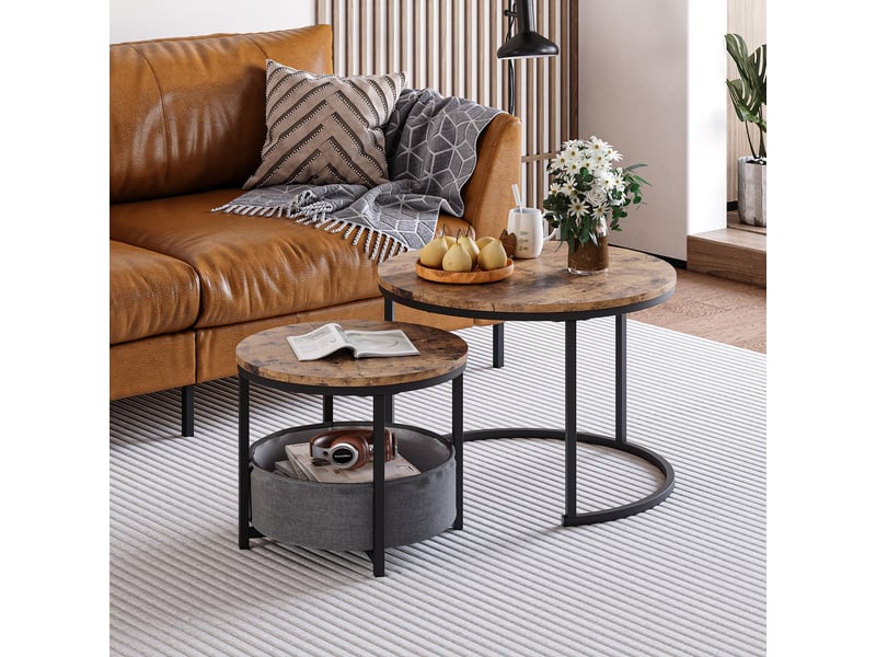  Tables basses gigognes avec 2 pièces et sac de rangement, style industriel, pour salon, en métal, brun antique  - Conforama C