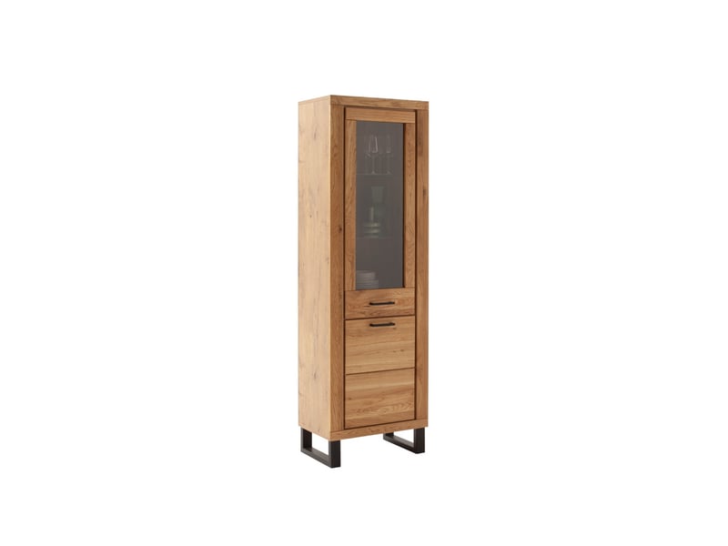  Vitrine 2 portes, ouverture à droite, coloris chêne massif huilé - longueur 63 × profondeur 40 × hauteur 199 cm  - Conforama A